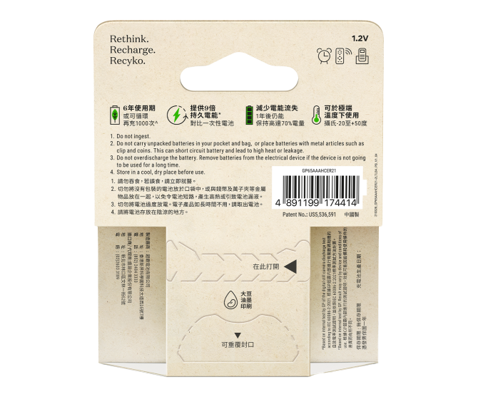 GP Recyko AAA充電池650mAh (4粒裝)
