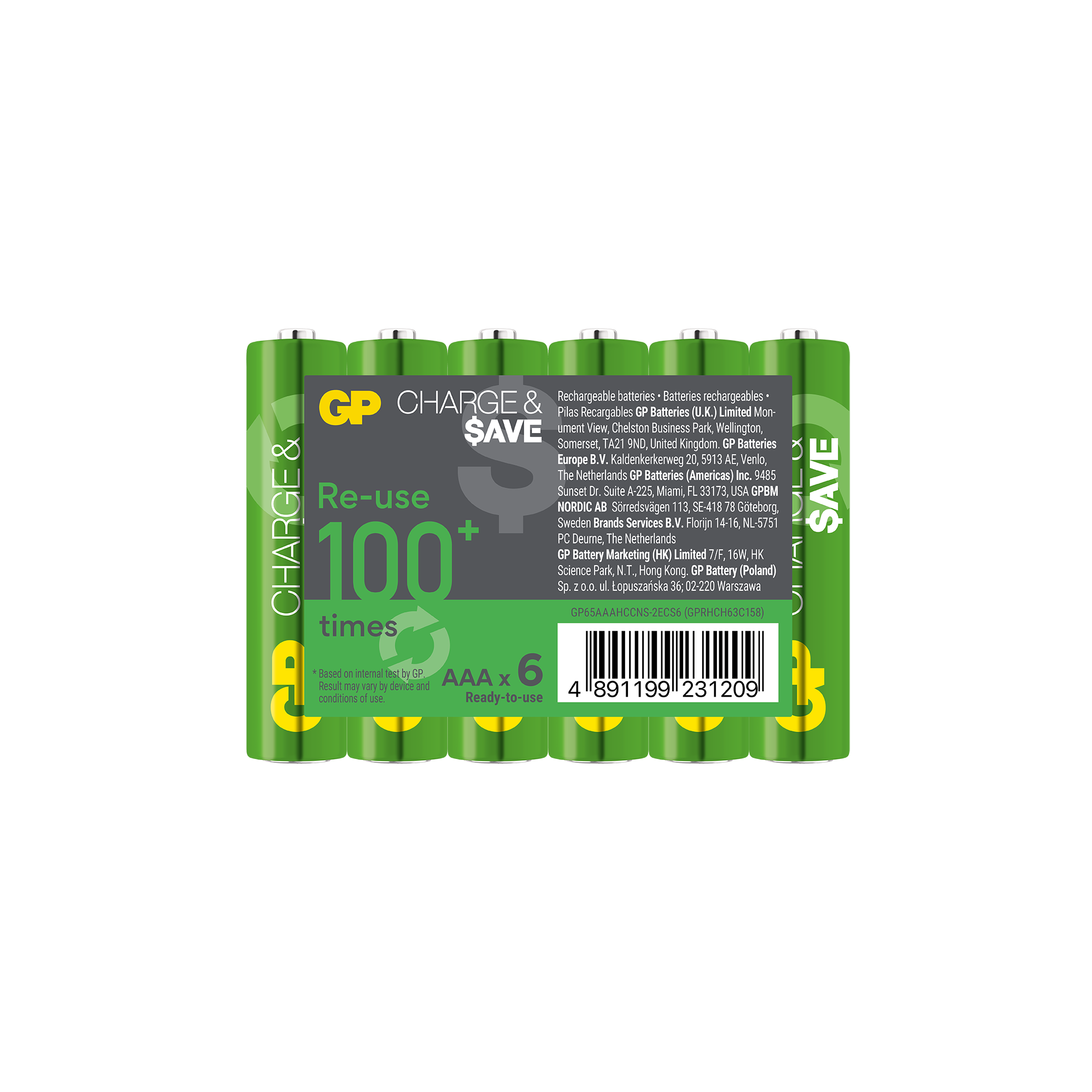GP Charge & $ave AAA充電池 650mAh (6粒裝)