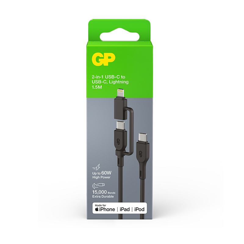 GP 1.5米 2合1 USB-C至USB-C/Lighting 60W數據轉輸充電線CXBP