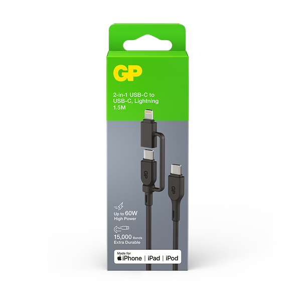 GP 1.5米 2合1 USB-C至USB-C/Lighting 60W數據轉輸充電線CXBP