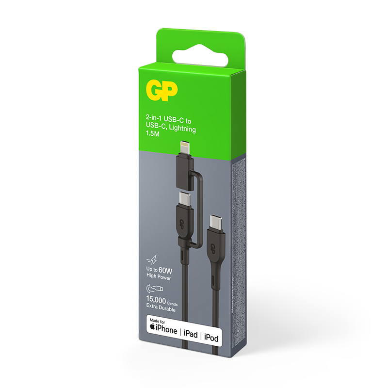 GP 1.5米 2合1 USB-C至USB-C/Lighting 60W數據轉輸充電線CXBP