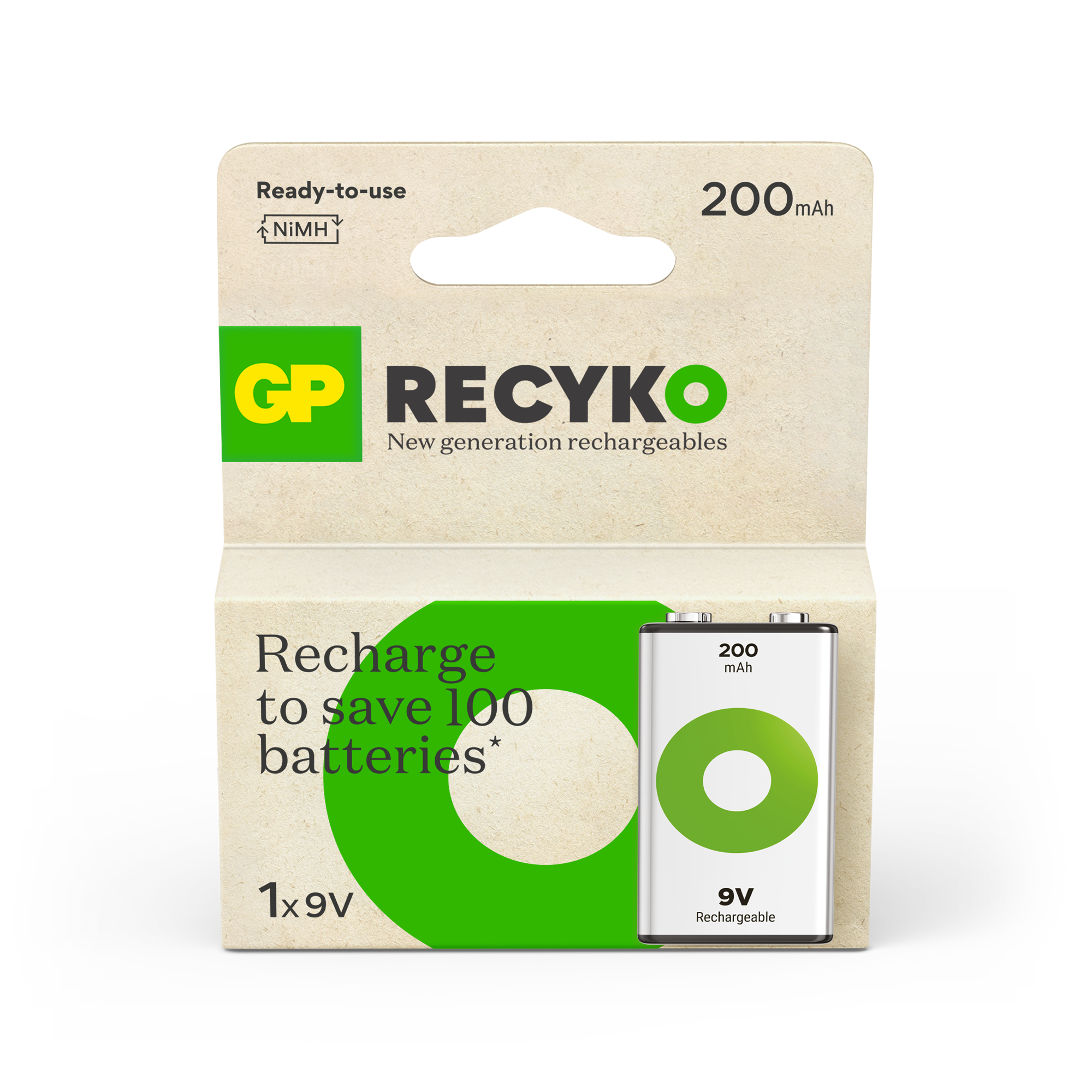 GP Recyko 9V充電池200mAh (1粒裝)