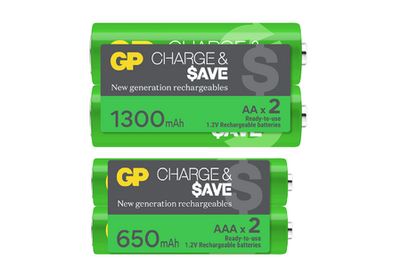 GP Charge & $ave AA充電池 1300mAh (2粒裝) + AAA充電池 650mAh (2粒裝)