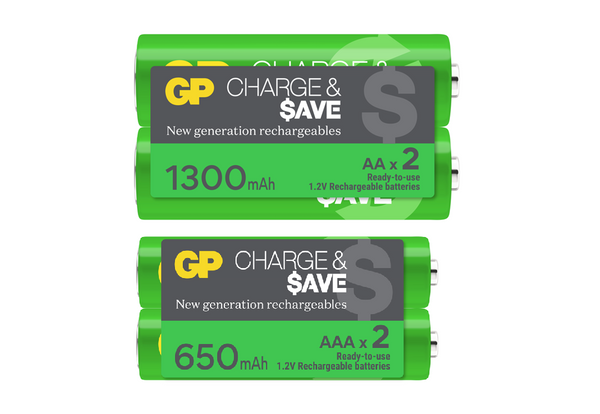 GP Charge & $ave AA充電池 1300mAh (2粒裝) + AAA充電池 650mAh (2粒裝)