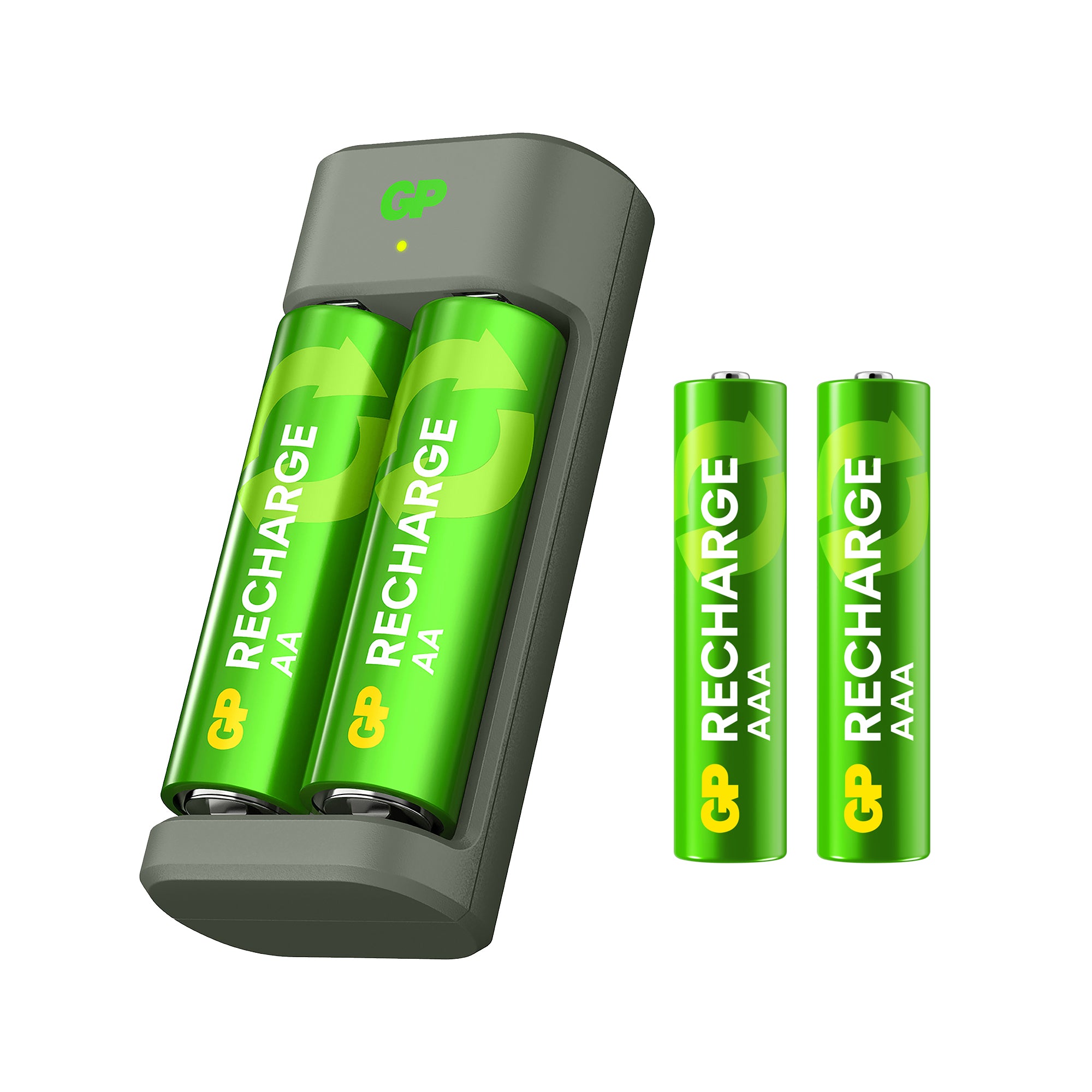 GP Recharge E221充電器(2槽/USB) 連2粒1000mAh AA充電池及2粒400mAh