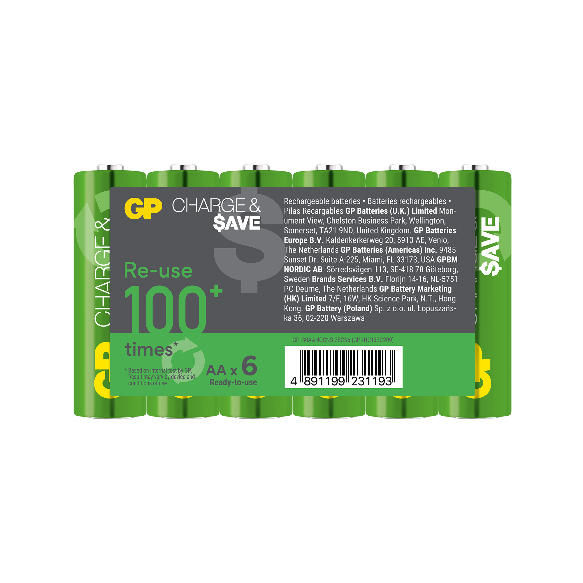 GP Charge & $ave AA充電池 1300mAh (6粒裝)