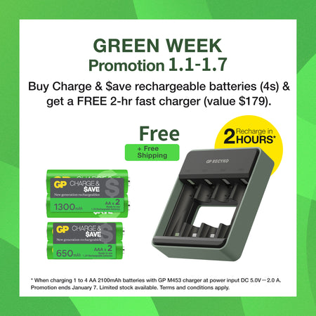 GP Charge & $ave AA充電池 1300mAh (2粒裝) + AAA充電池 650mAh (2粒裝)